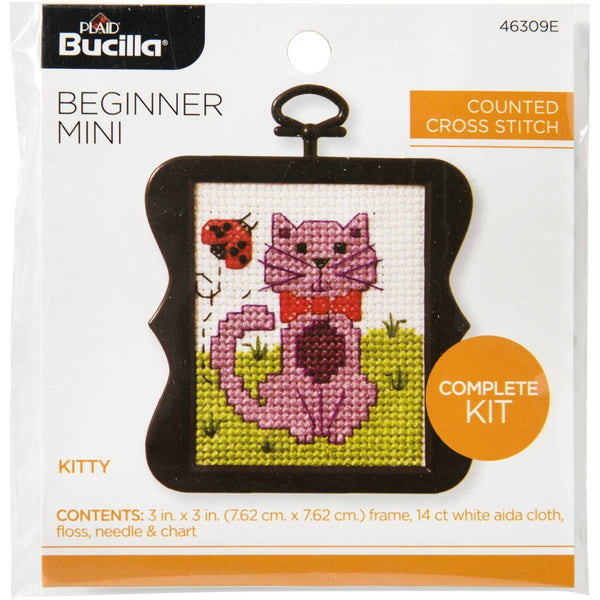 bucilla beginner mini cross stitch kit - kitty