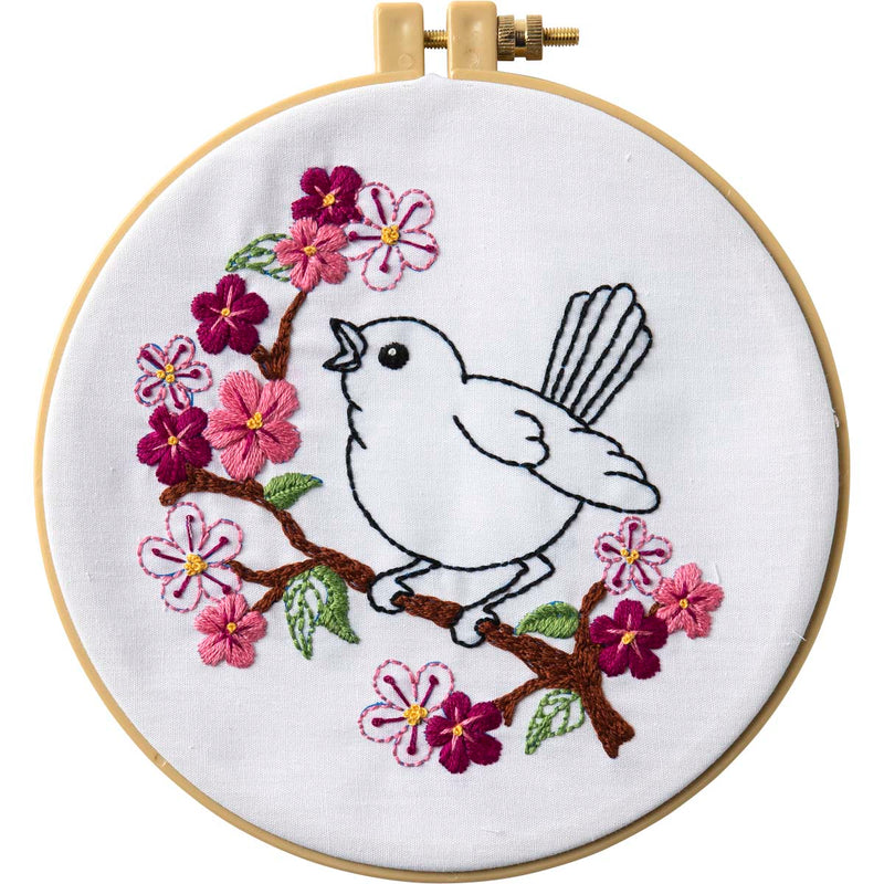 bucilla stamped embroidery kit - cherry blossom birdie
