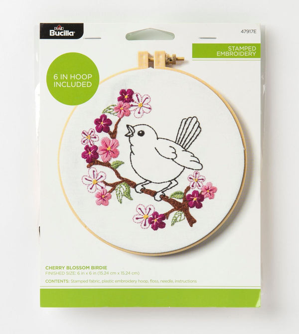 bucilla stamped embroidery kit - cherry blossom birdie