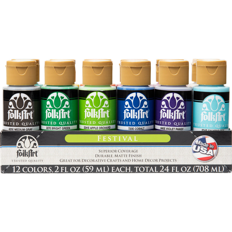 Folk Art Acrylic Craft Paint 2oz/59ml Festival - Set Of 12