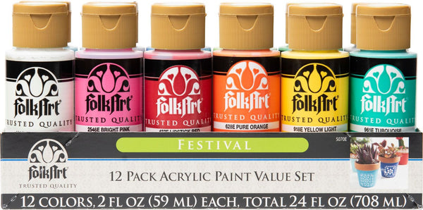 Folk Art Acrylic Craft Paint 2oz/59ml Festival - Set Of 12