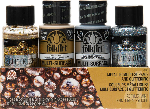 Folk Art Acrylic Metallic/Glitterific Craft Paint 2oz/59ml - Set Of 4