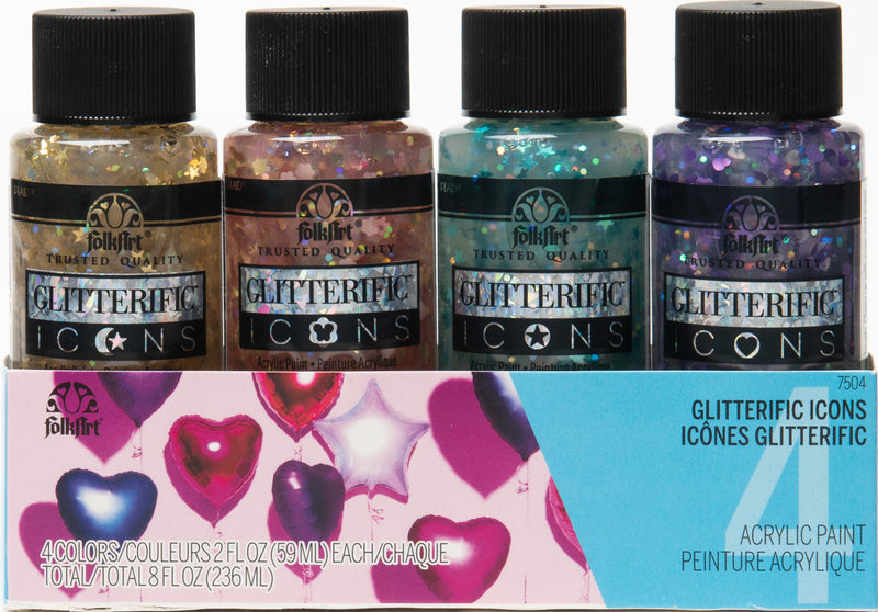 Folk Art Glitterific Icons Acrylic Craft Paint 2oz/59ml - Set Of 4