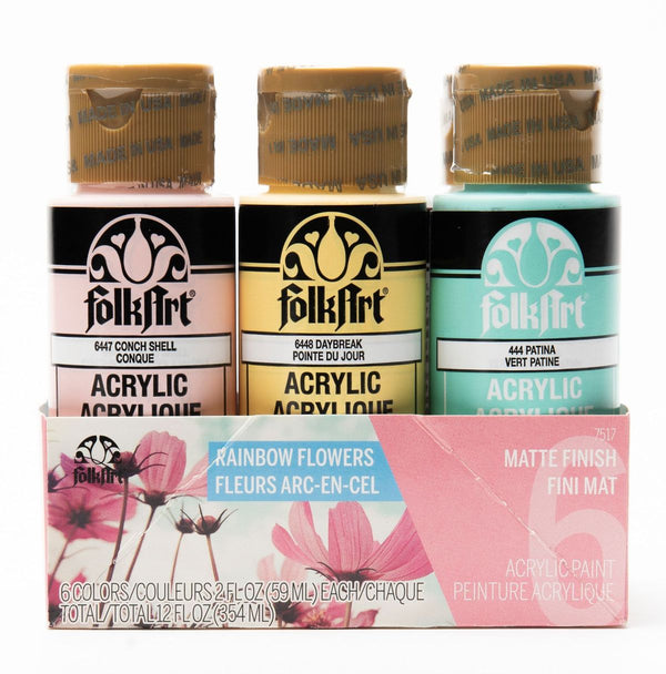 Folk Art Acrylic Craft Paint 2oz/59ml Rainbow Flowers - Set Of 6