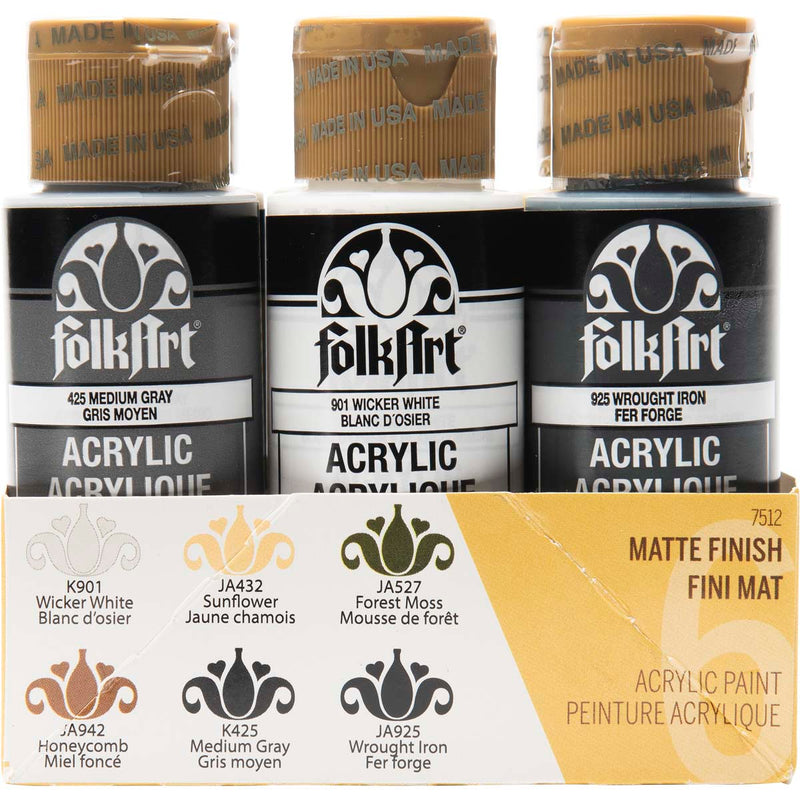 Folk Art Acrylic Craft Paint 2oz/59ml Farmhouse - Set Of 6