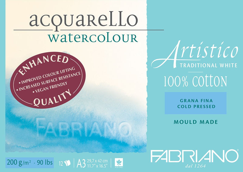 Fabriano Artistico Watercolour Enhanced Pad 200gsm Cold Press 12 Sheets