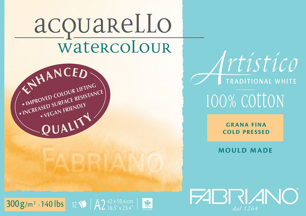Fabriano Artistico Watercolour Enhanced Pad 300gsm Cold Press 12 Sheets#Size_A2