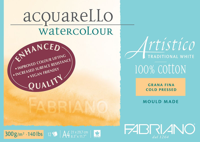 Fabriano Artistico Watercolour Enhanced Pad 300gsm Cold Press 12 Sheets