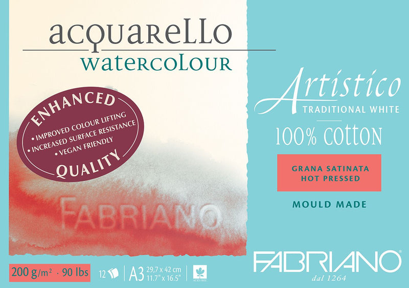 Fabriano Artistico Watercolour Enhanced Pad 200gsm Hot Press 12 Sheets