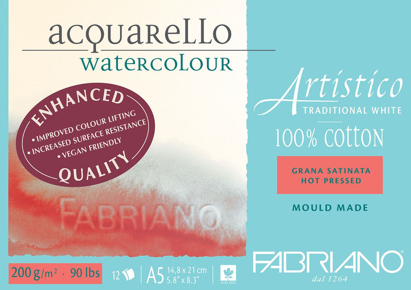 Fabriano Artistico Watercolour Enhanced Pad 200gsm Hot Press 12 Sheets