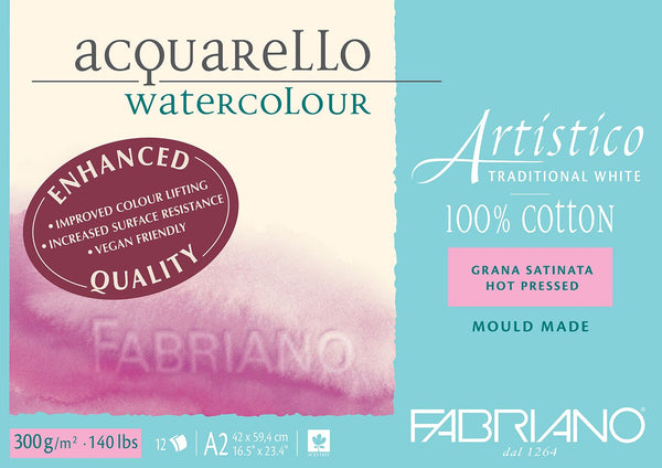 Fabriano Artistico Watercolour Enhanced Pad 300gsm Hot Press 12 Sheets#Size_A2