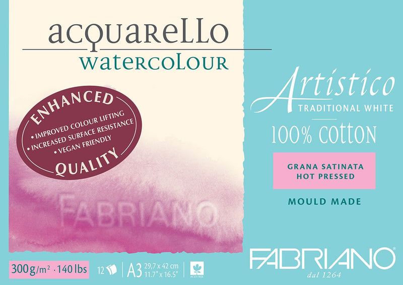 Fabriano Artistico Watercolour Enhanced Pad 300gsm Hot Press 12 Sheets