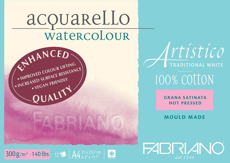 Fabriano Artistico Watercolour Enhanced Pad 300gsm Hot Press 12 Sheets