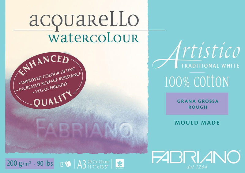 Fabriano Artistico Watercolour Enhanced Pad 200gsm Rough 12 Sheets