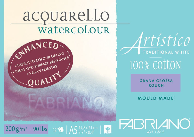 Fabriano Artistico Watercolour Enhanced Pad 200gsm Rough 12 Sheets