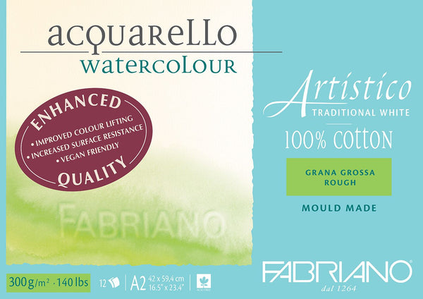 Fabriano Artistico Watercolour Enhanced Pad 300gsm Rough 12 Sheets#Size_A2
