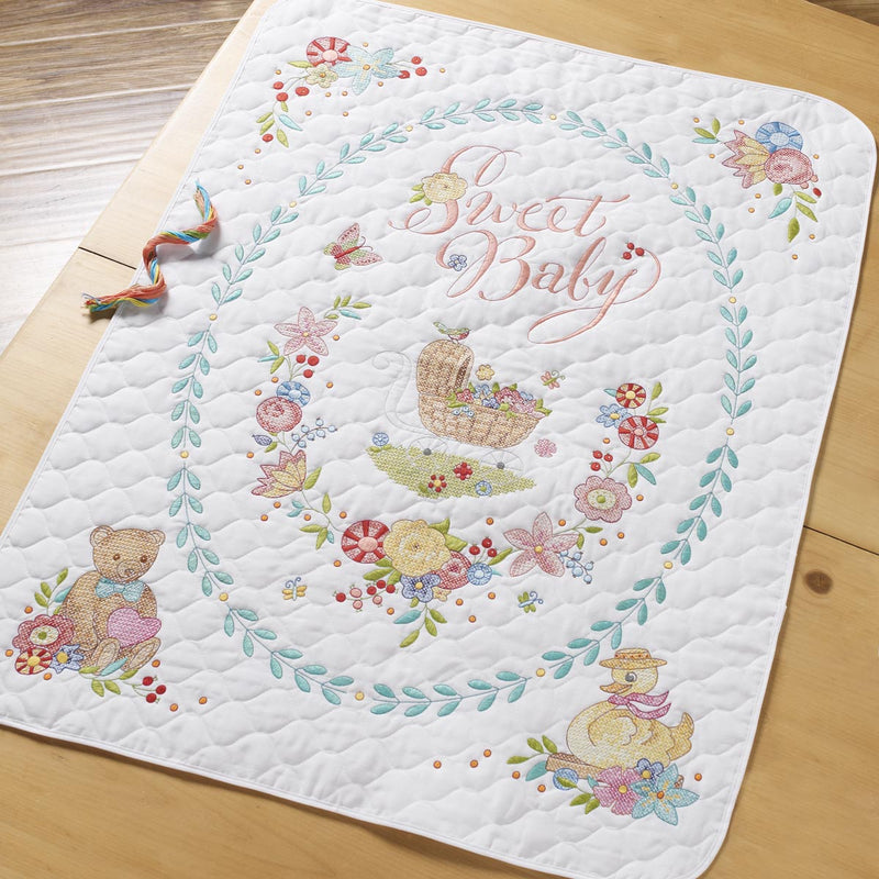 Bucilla Stamped Crib Cover Kit - Sweet Baby