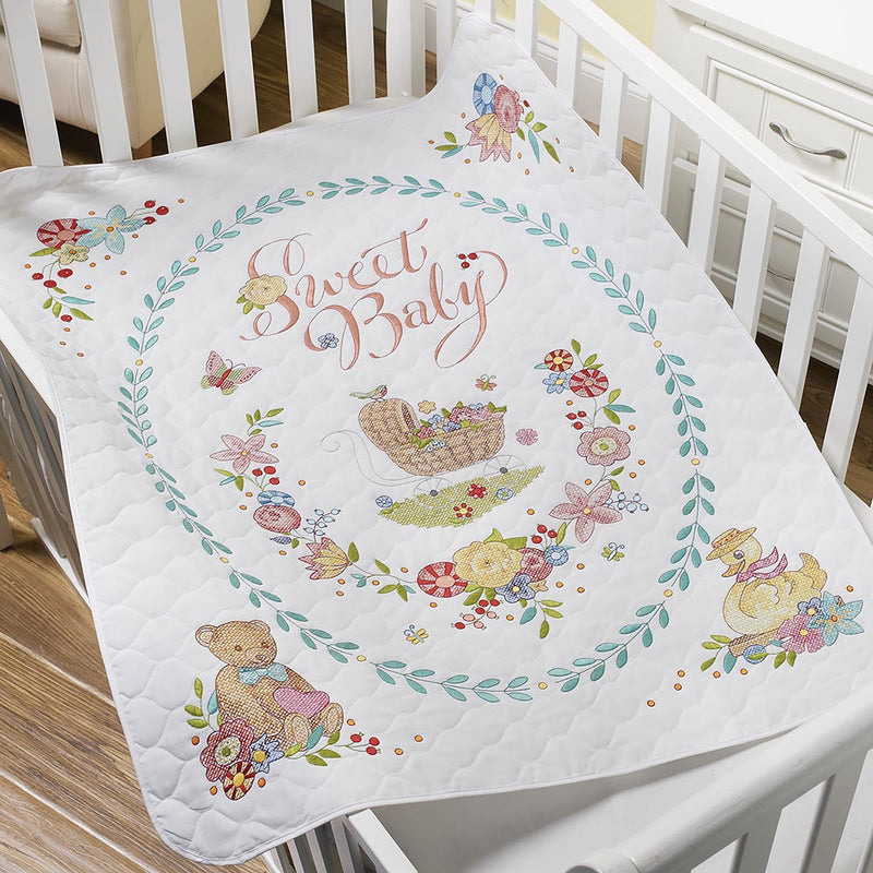 Bucilla Stamped Crib Cover Kit - Sweet Baby