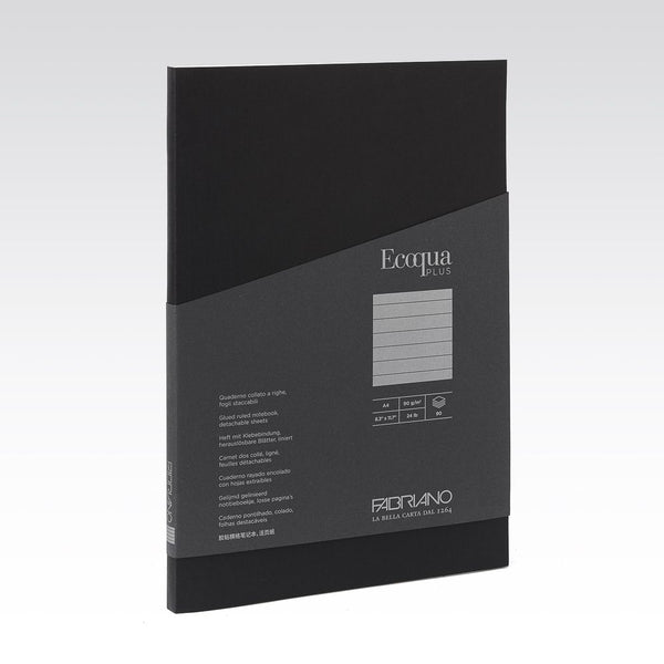 Fabriano Ecoqua Plus Glued Notebook 90gsm Lined A4#Colour_BLACK