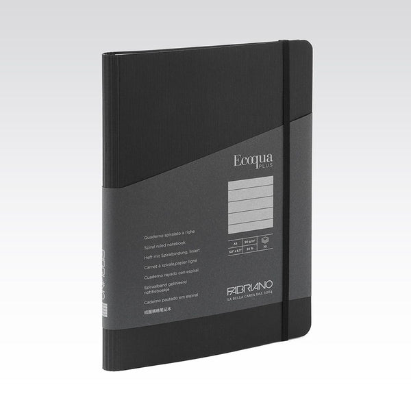 Fabriano Ecoqua Plus Hidden Spiral Notebook 90gsm Lined A5#Colour_BLACK