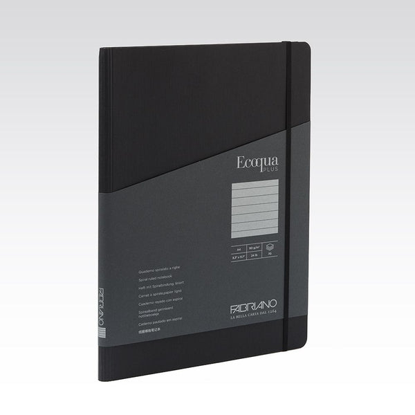 Fabriano Ecoqua Plus Hidden Spiral Notebook 90gsm Lined A4#Colour_BLACK