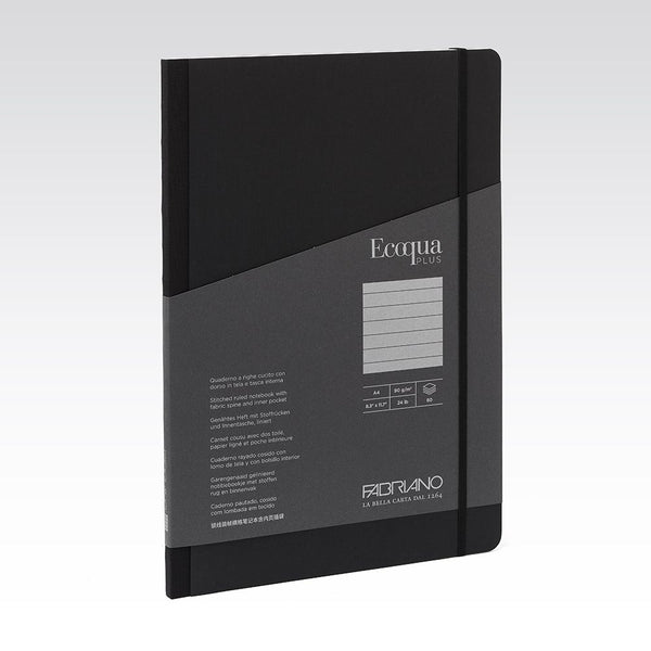 Fabriano Ecoqua Plus Fabric Notebook 90gsm Lined A4#Colour_BLACK