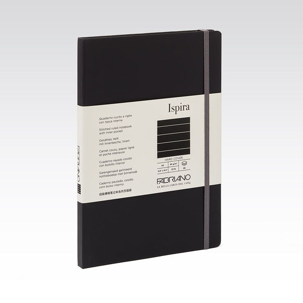 Fabriano Ispira Hard Cover Notebook 85gsm Lined A5#Colour_BLACK