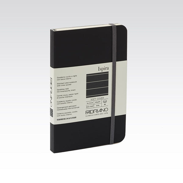 Fabriano Ispira Soft Cover Notebook 85gsm Lined 9x14cm#Colour_BLACK