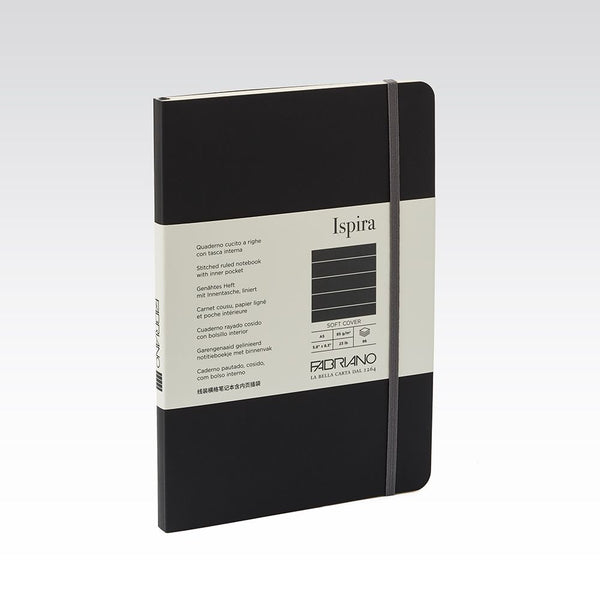 Fabriano Ispira Soft Cover Notebook 85gsm Lined A5#Colour_BLACK