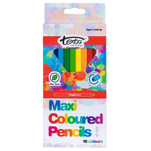 texta maxi triangular coloured pencils box of 10