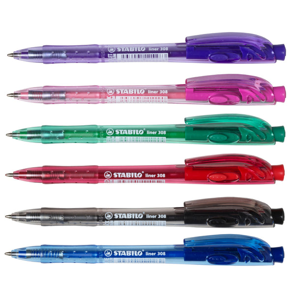 stabilo 308 liner retractable ballpoint pen medium box of 10#Colour_BLACK