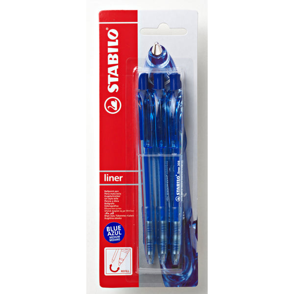 stabilo liner ballpoint pen blue pack of 3