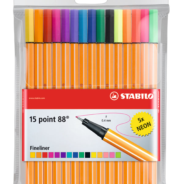 Stabilo Point 88 Art Fineliner Assorted With Neon Wallet Of 15