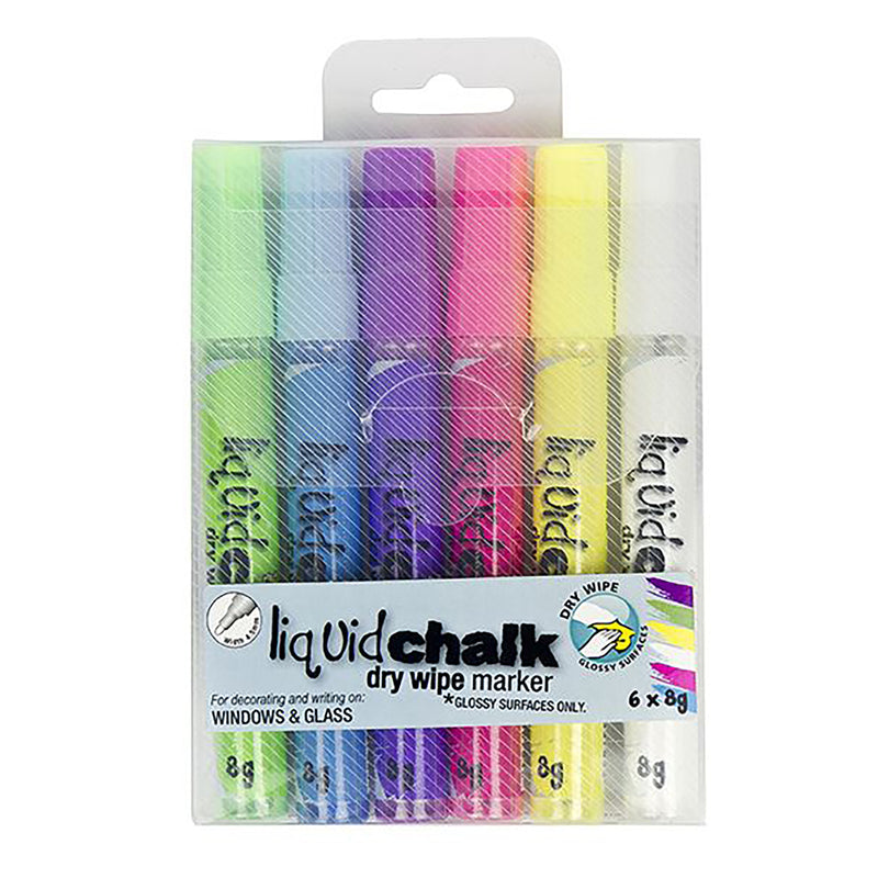 Texta Liquid Chalk Marker Dry Wipe Assorted Wallet Of 6