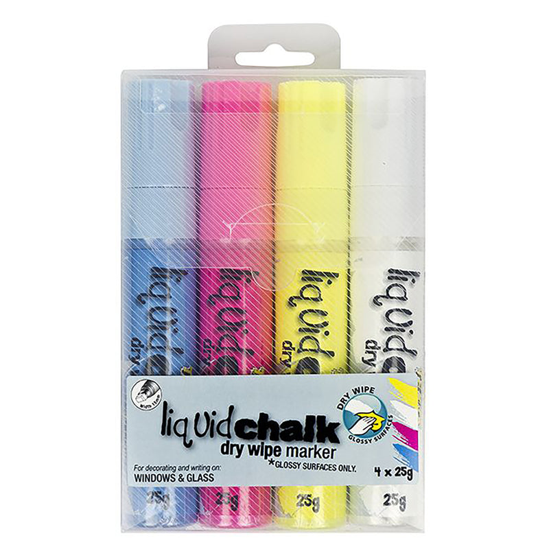 Texta Liquid Chalk Marker Dry Wipe Assorted Wallet Of 4