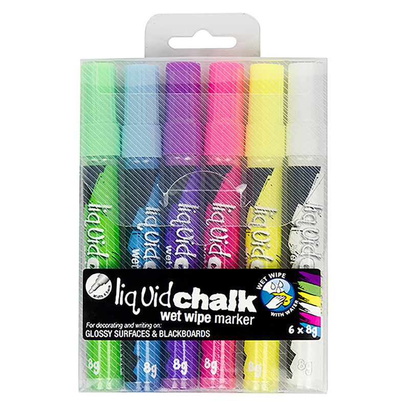 Texta Liquid Chalk Marker Wet Wipe Assorted Wallet Of 6