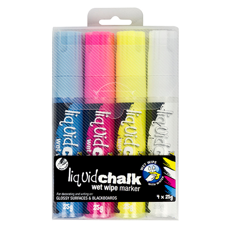 Texta Liquid Chalk Marker Wet Wipe Assorted Wallet Of 4
