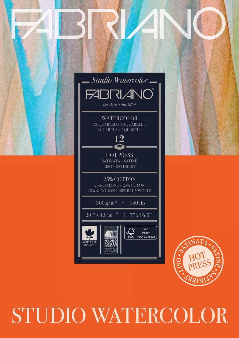Fabriano Studio Watercolour Hot Pressed Paper Pad 300gsm 12 Sheets