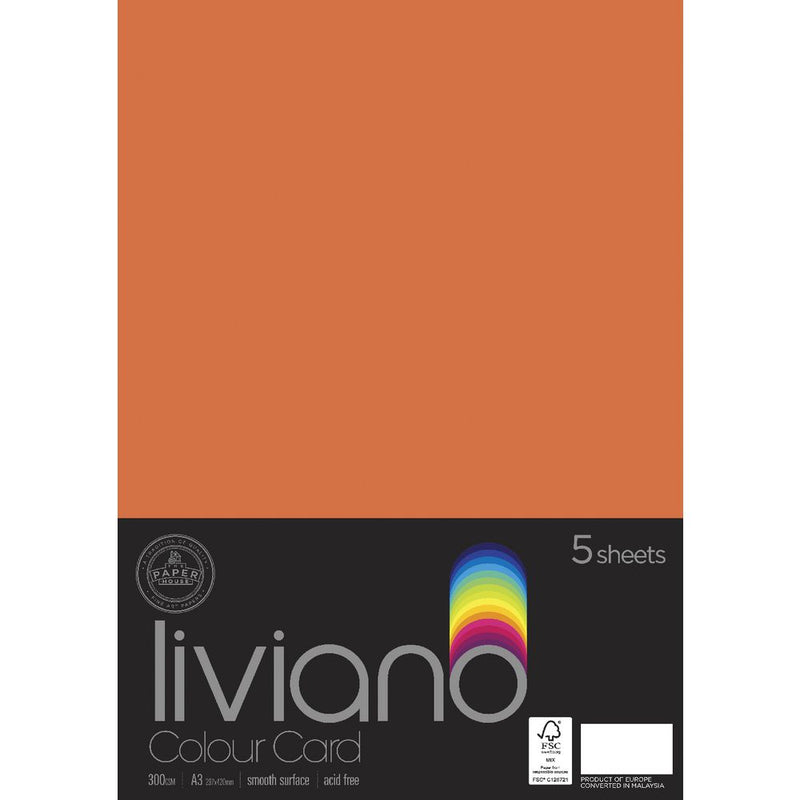 THE PAPER HOUSE LIVIANO COLOUR CARD 300GSM A3 PACK OF 5