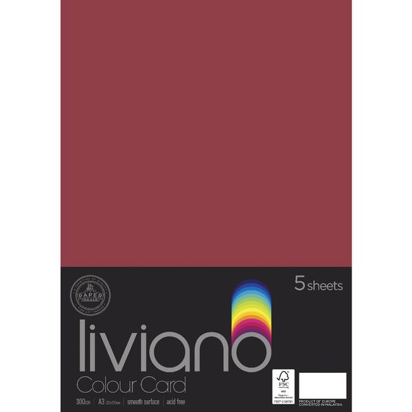 THE PAPER HOUSE LIVIANO COLOUR CARD 300GSM A3 PACK OF 5