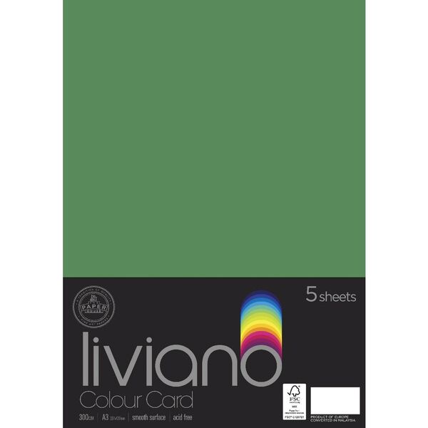 THE PAPER HOUSE LIVIANO COLOUR CARD 300GSM A3 PACK OF 5