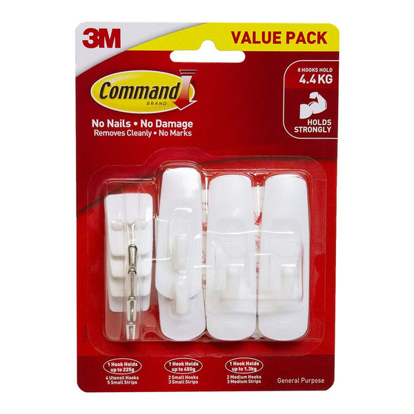 Command Hook 17012-8 Assorted White - Pack of 8