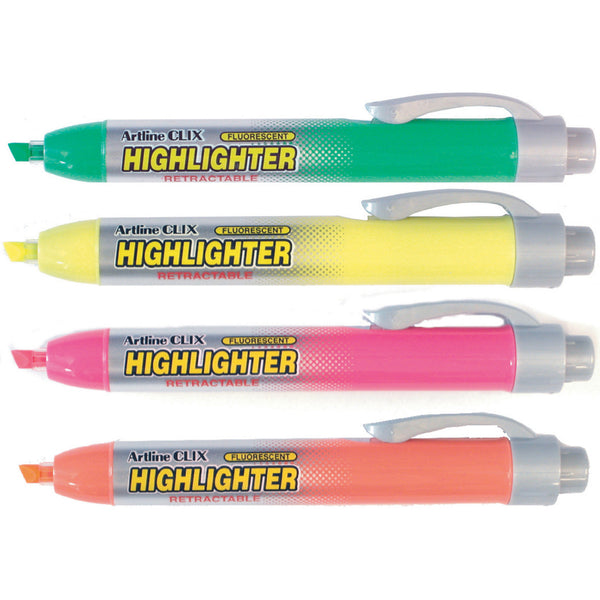 artline 63 clix highlighter retractable 4mm chisel nib assorted#Pack Size_PACK OF 4