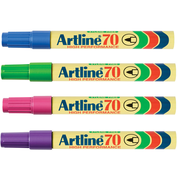 artline 70 permanent marker 1.5mm bullet nib brights assorted pack of 4