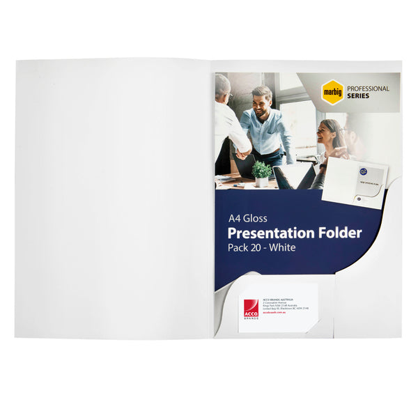 marbig® professional presentation folders a4 gloss white pack of 20