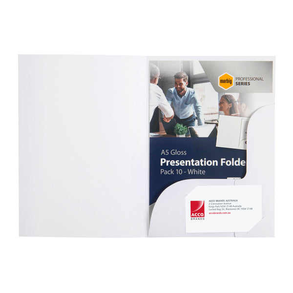 marbig® professional presentation folders a5 gloss white pack of 10