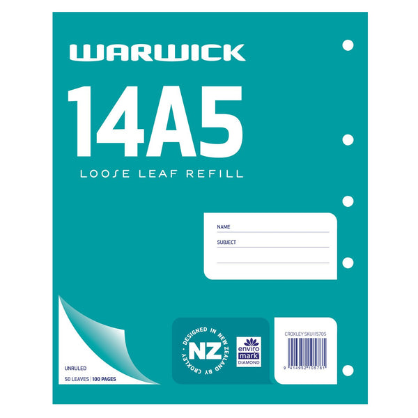 warwick refill 14a5 loose leaf unruled 50 leaf 255x205mm