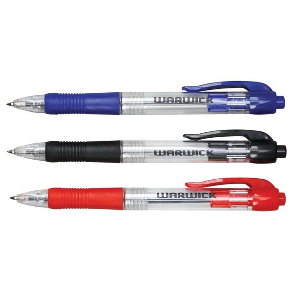 warwick pen ballpoint retractable medium comfort grip 3 pack#Colour_ASSORTED