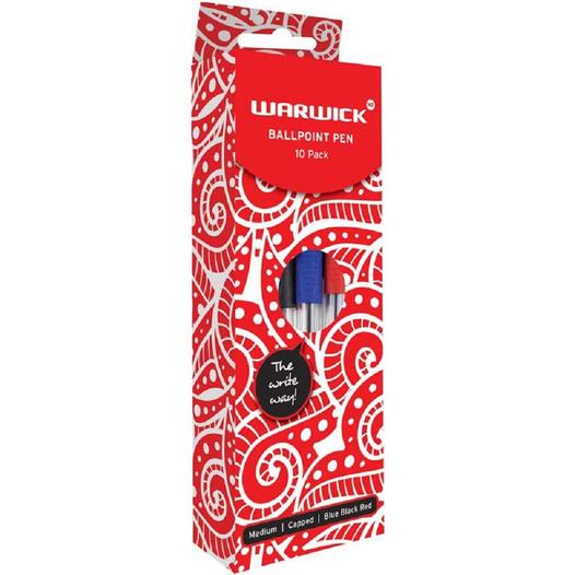 warwick pen gel capped medium blue black red box 10