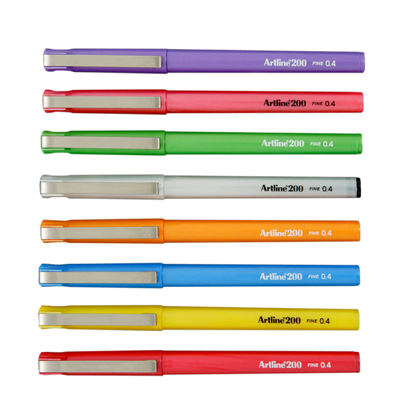 Artline 200 Bright Art Fineliner Pen 0.4mm Assorted#Pack Size_PACK OF 8